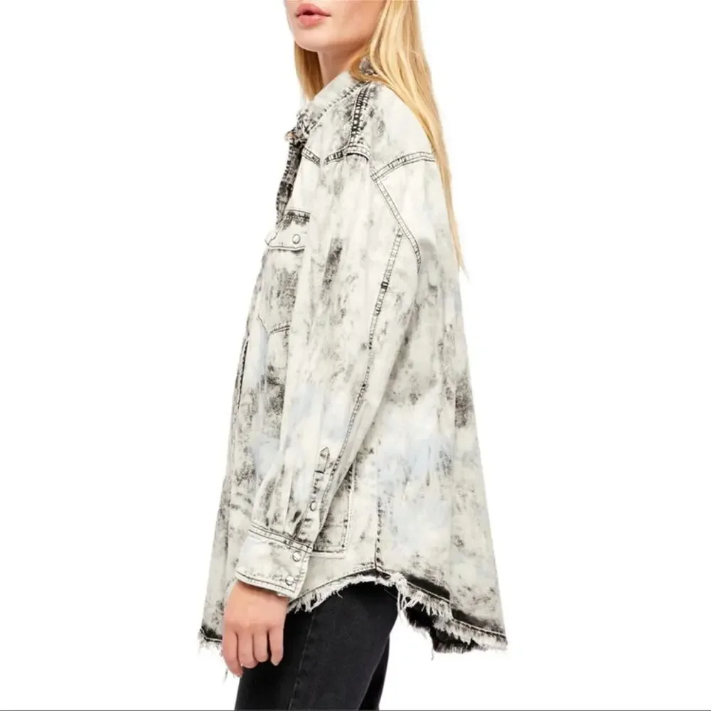 Free People Lovestruck Washed Black Shirt Jacket Shacket Medium